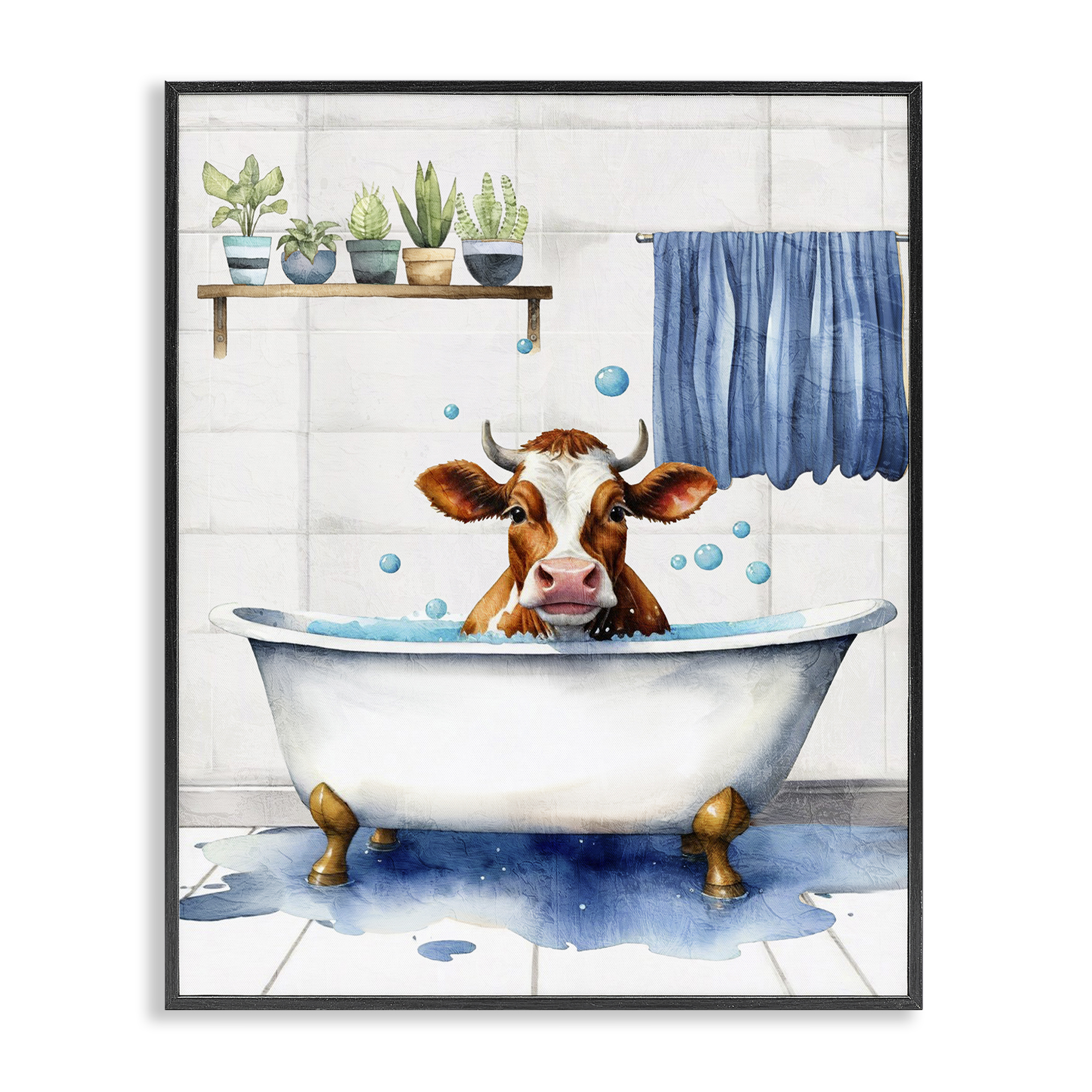 Stupell Industries Cattle Bathtime Suds Bath & Laundry Painting Black Framed Art Print Wall Art, 16 x 20