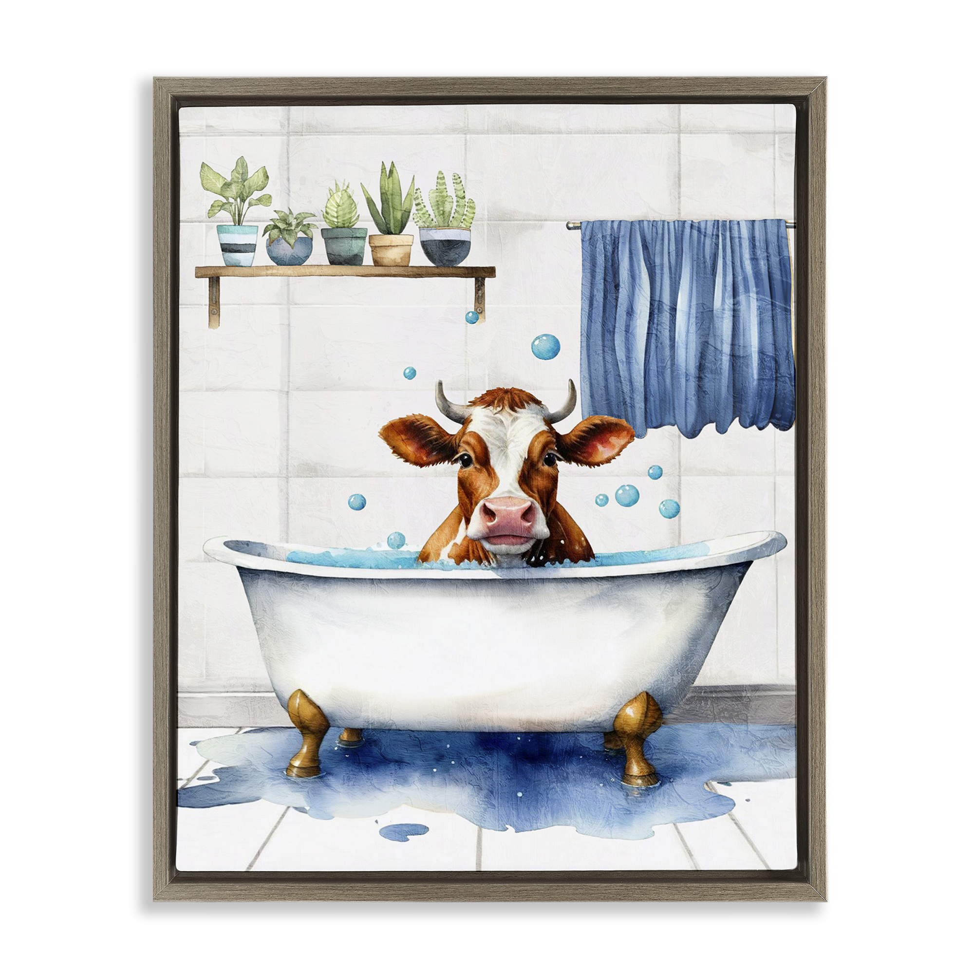 Stupell Industries Cattle Bathtime Suds Bath & Laundry Painting Brown Floater Framed Canvas Art Print Wall Art, 25 x 31
