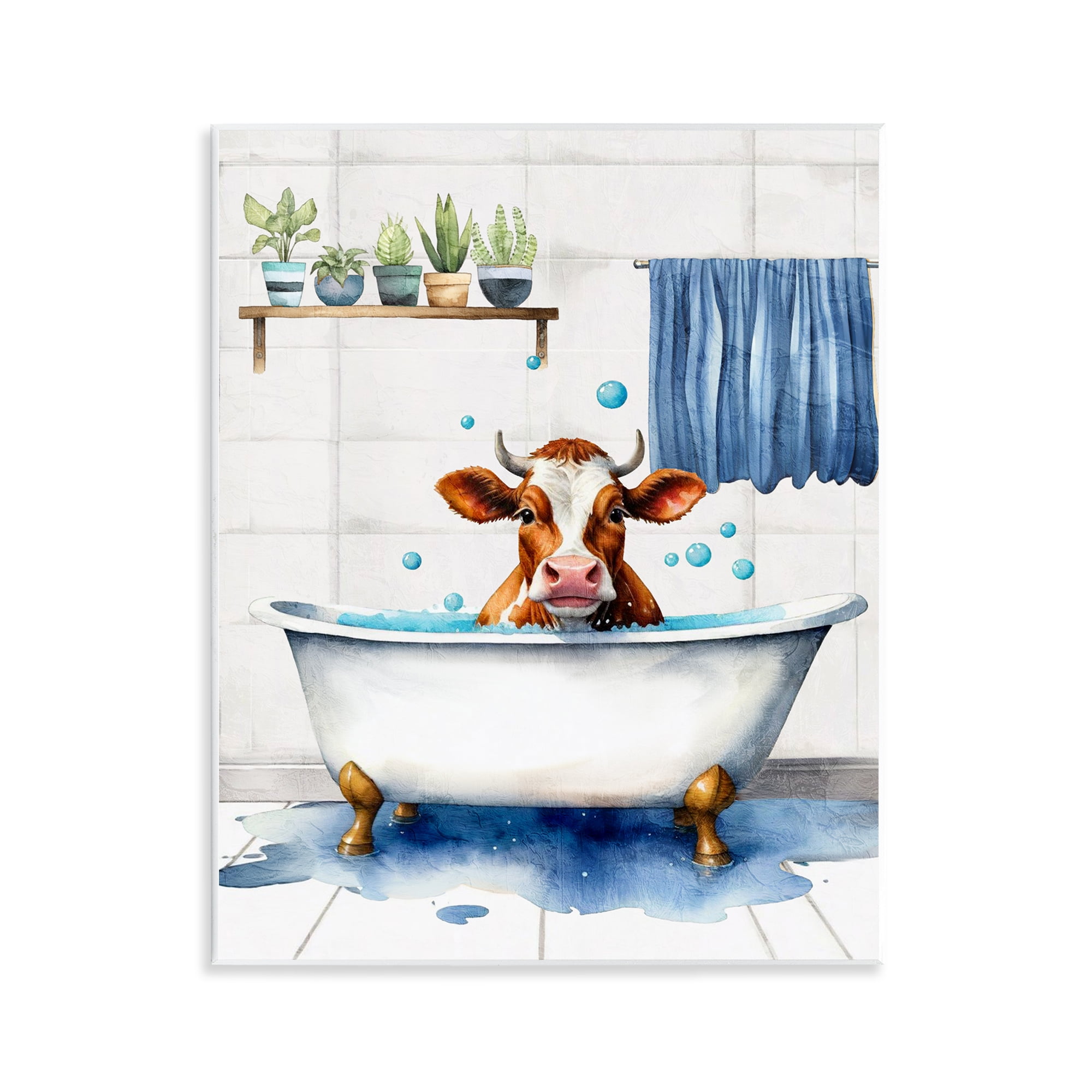 Stupell Industries Cattle Bathtime Suds Bath & Laundry Painting Unframed Art Print Wall Art, 11 x 14