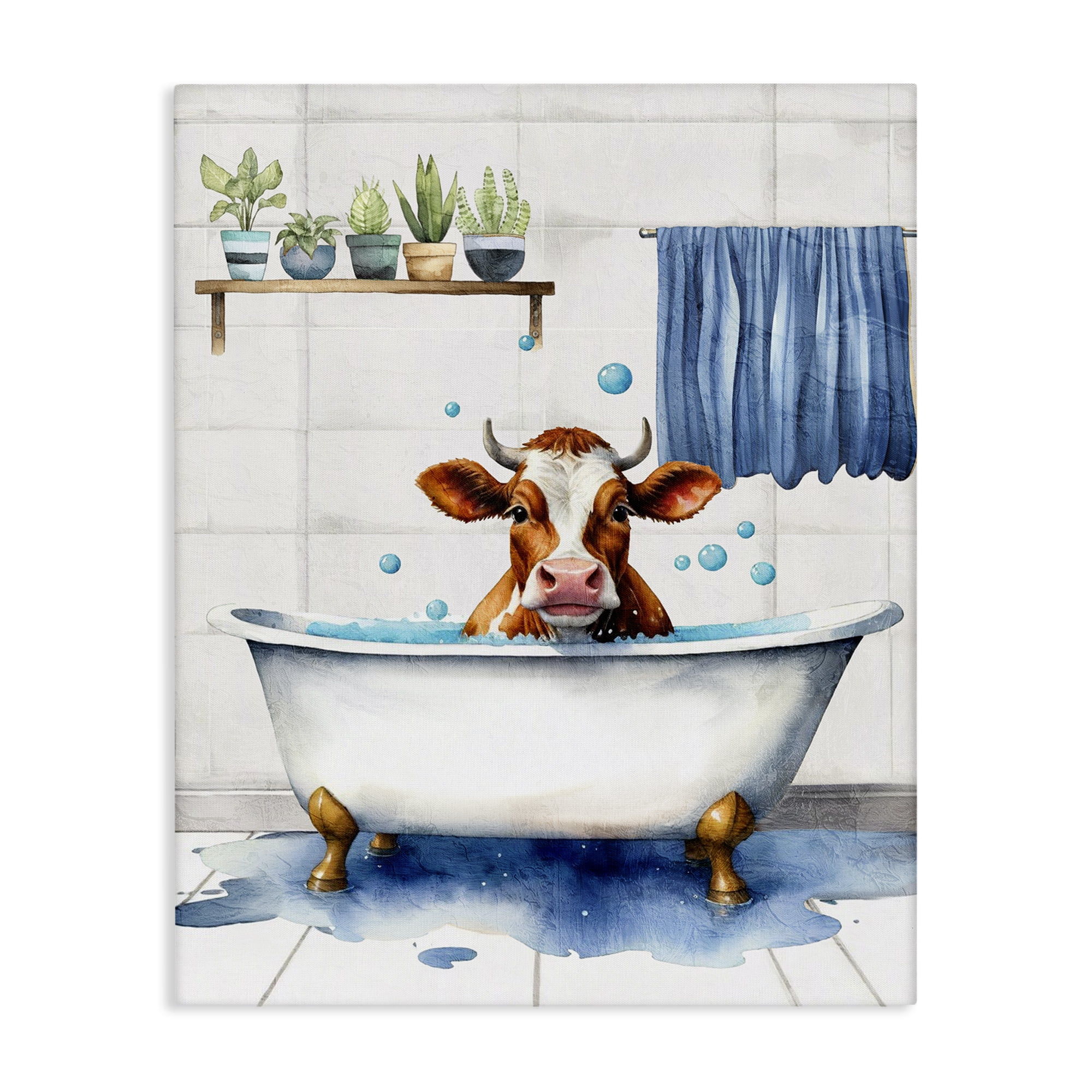 Stupell Industries Cattle Bathtime Suds Bath & Laundry Painting Wrapped Canvas Art Print Wall Art, 24 x 30