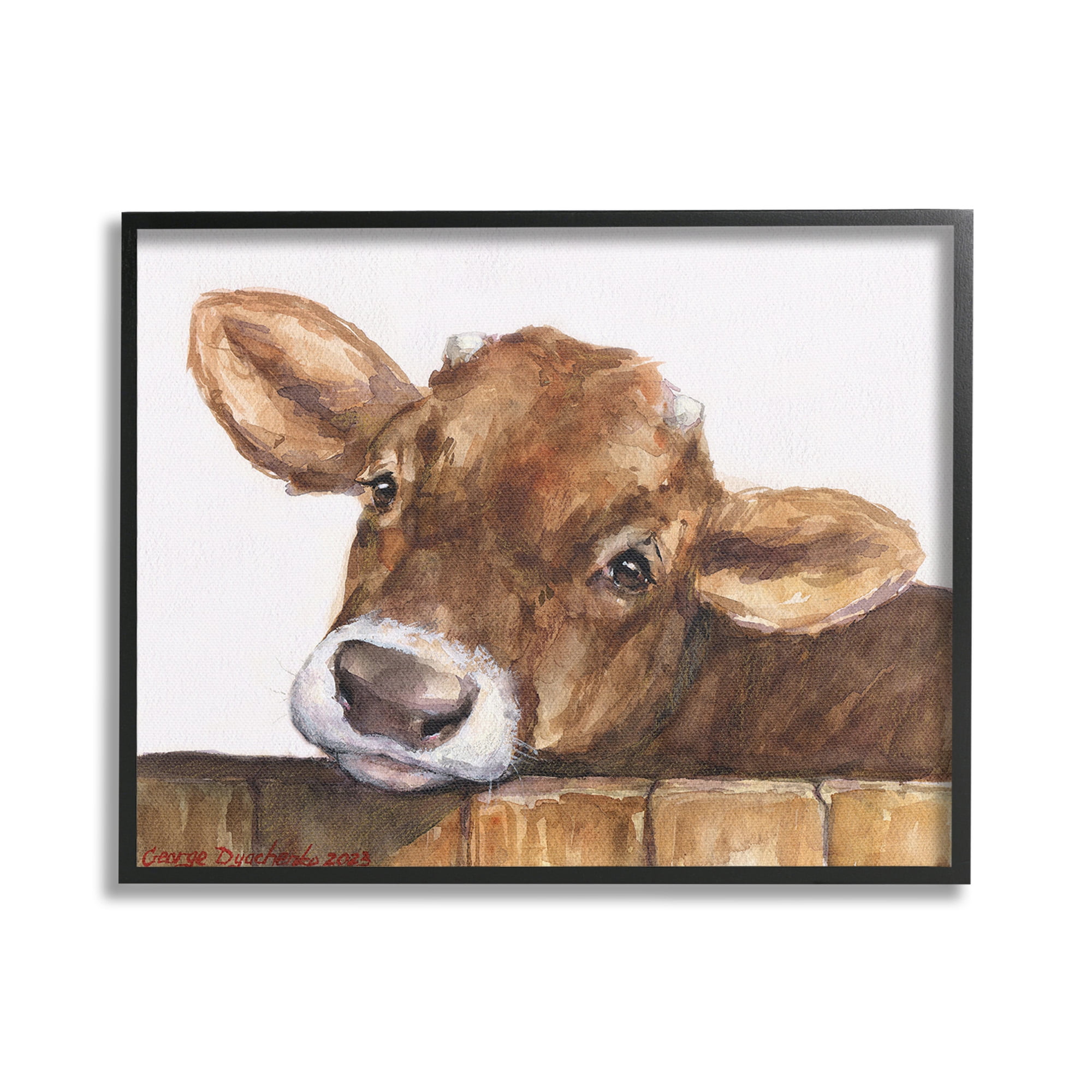 Stupell Industries Cattle Calf Gazing Animals & Insects Painting Black Framed Art Print Wall Art, 30 x 24