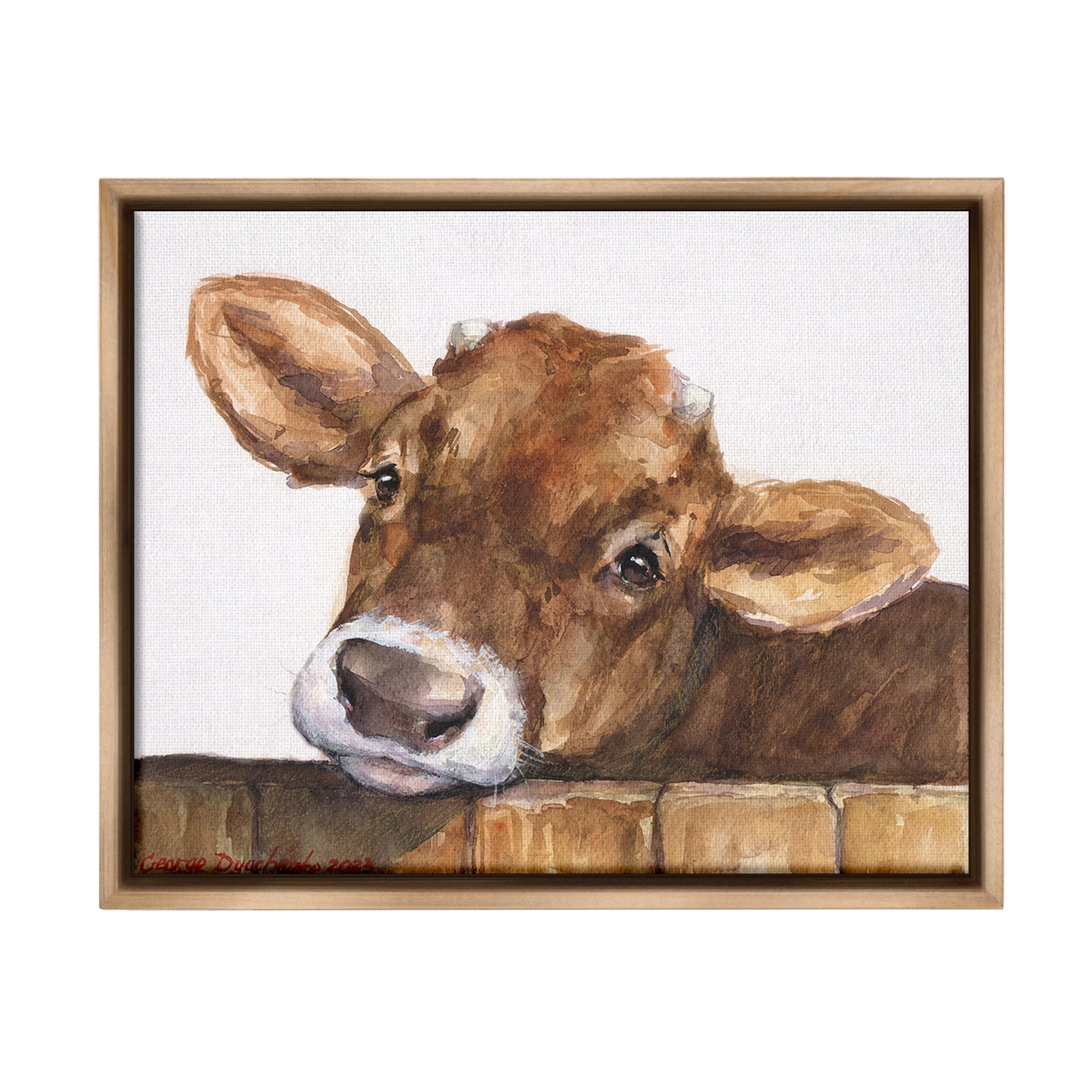 Stupell Industries Cattle Calf Gazing Animals & Insects Painting Brown Floater Framed Canvas Art Print Wall Art, 21 x 17