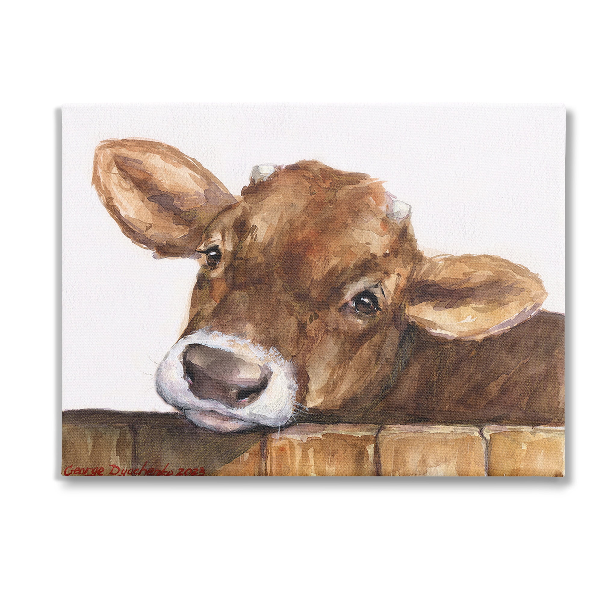 Stupell Industries Cattle Calf Gazing Animals & Insects Painting Gallery Wrapped Canvas Art Print Wall Art, 40 x 30