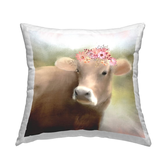 Stupell Industries Cattle Calf Pink Flower Crown Printed Throw Pillow Design by Kim Allen