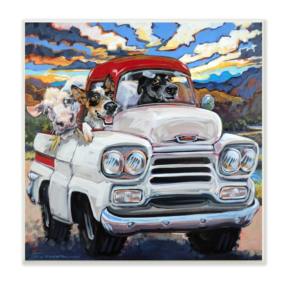 Stupell Industries Cattle Dogs Driving Rustic Truck Southwestern Farm Cow, 12 x 12,Design by CR Townsend