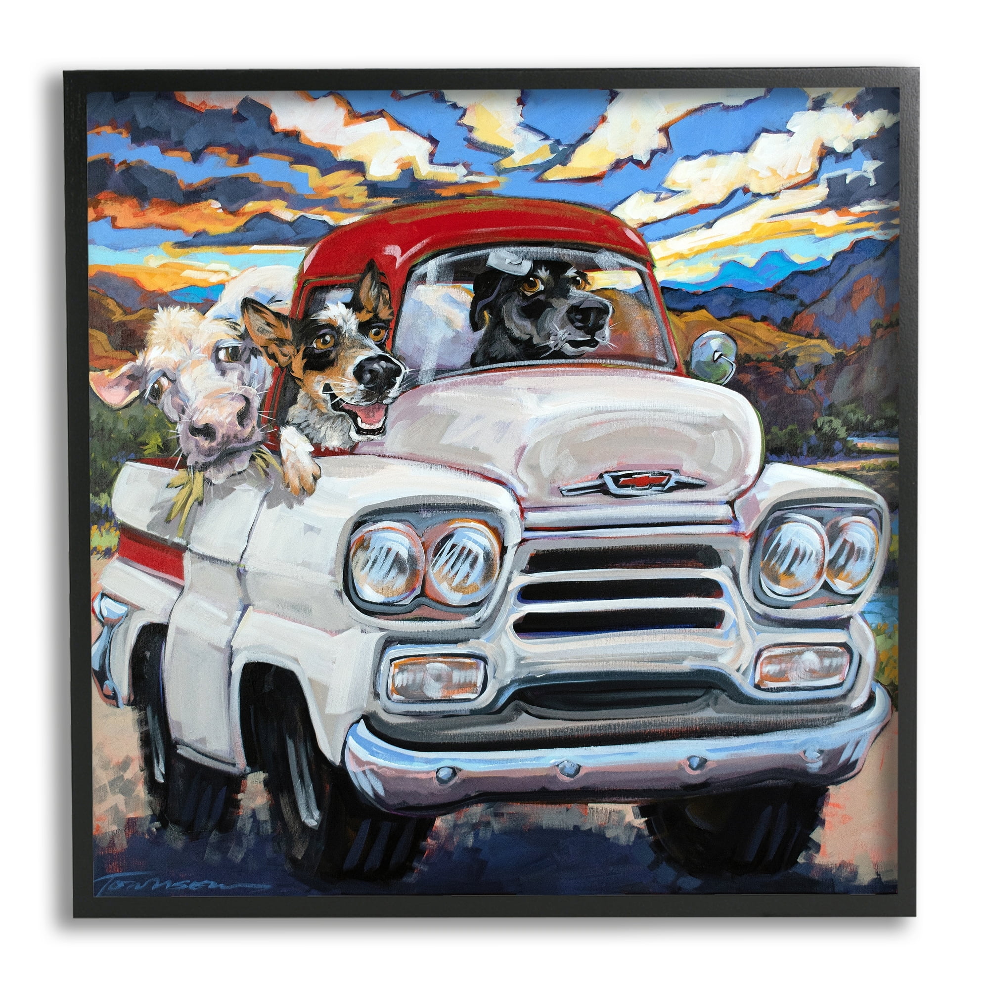 Stupell Industries Cattle Dogs Driving Rustic Truck Southwestern Farm Cow, 17 x 30,Design by CR Townsend
