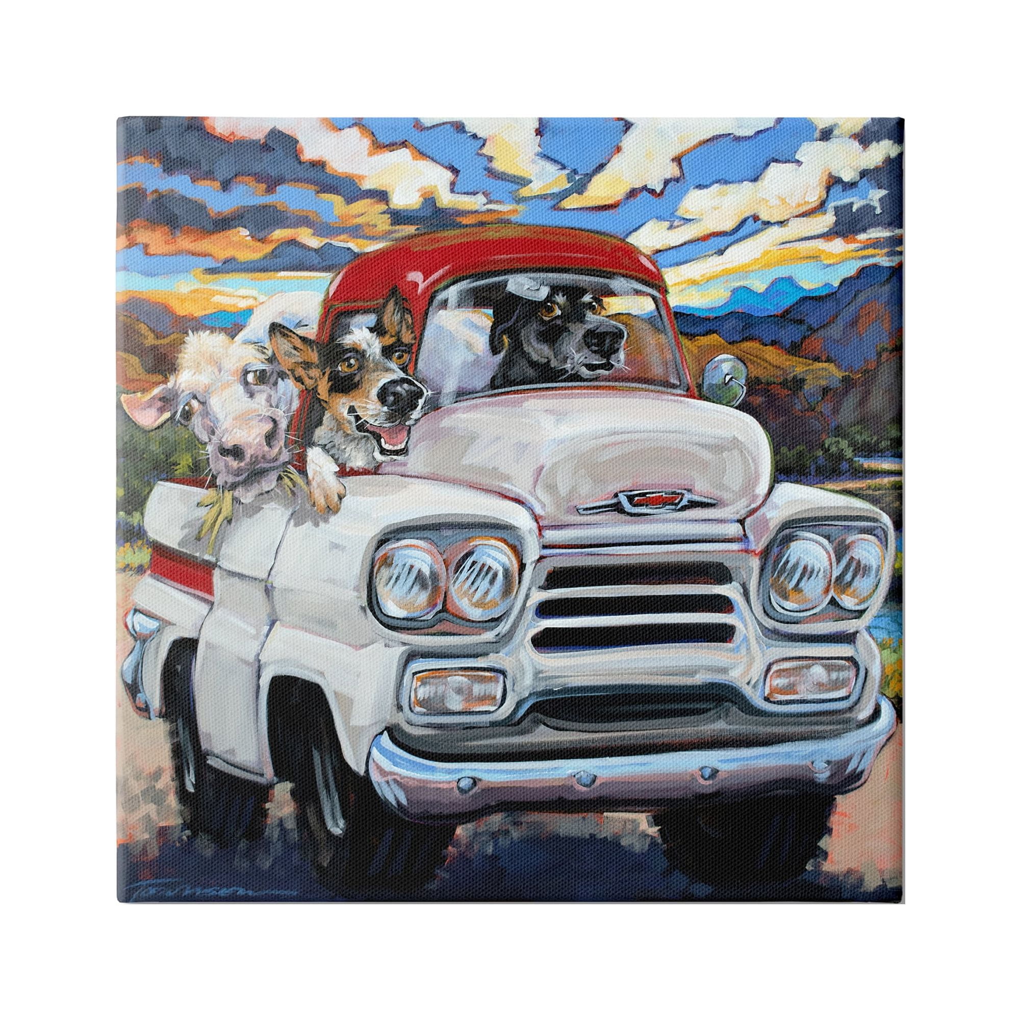 Stupell Industries Cattle Dogs Driving Rustic Truck Southwestern Farm Cow, 24 x 24,Design by CR Townsend