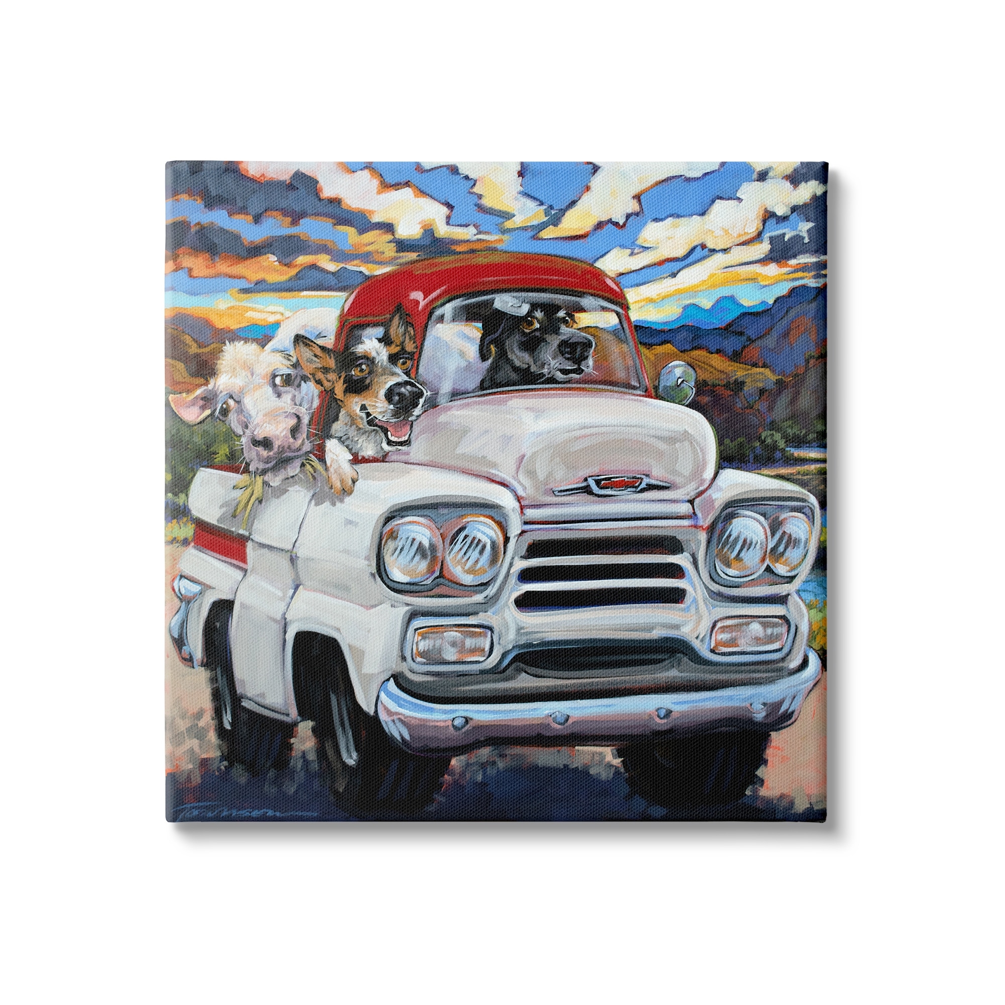 Stupell Industries Cattle Dogs Driving Rustic Truck Southwestern Farm Cow, 36 x 36,Design by CR Townsend