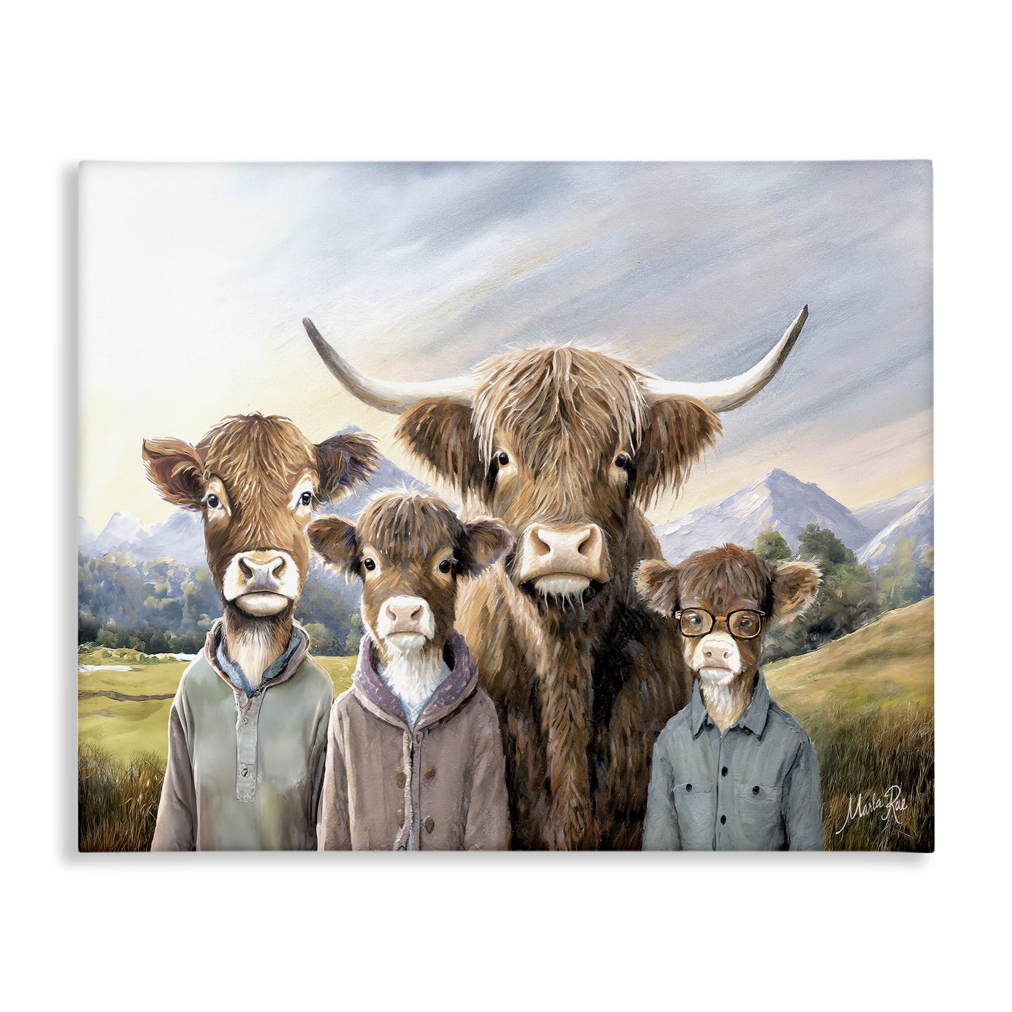 Stupell Industries Cattle Family Portrait Novelty & Humor Painting Wrapped Canvas Art Print Wall Art, 20 x 16