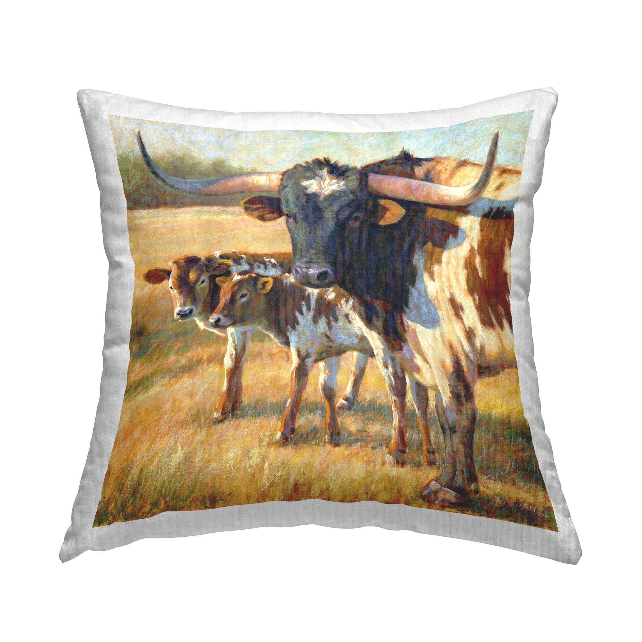 18" Square White and Brown Polyester Cattle Print Throw Pillow Set