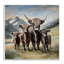 Stupell Industries Cattle Family in Highlands Animals Painting Unframed Art Print Wall Art, 12 x 12