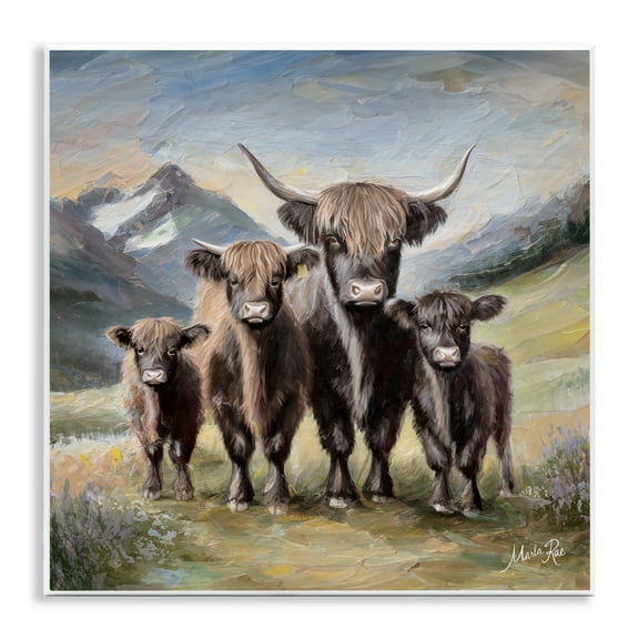 Stupell Industries Cattle Family in Highlands Animals Painting Unframed Art Print Wall Art, 12 x 12
