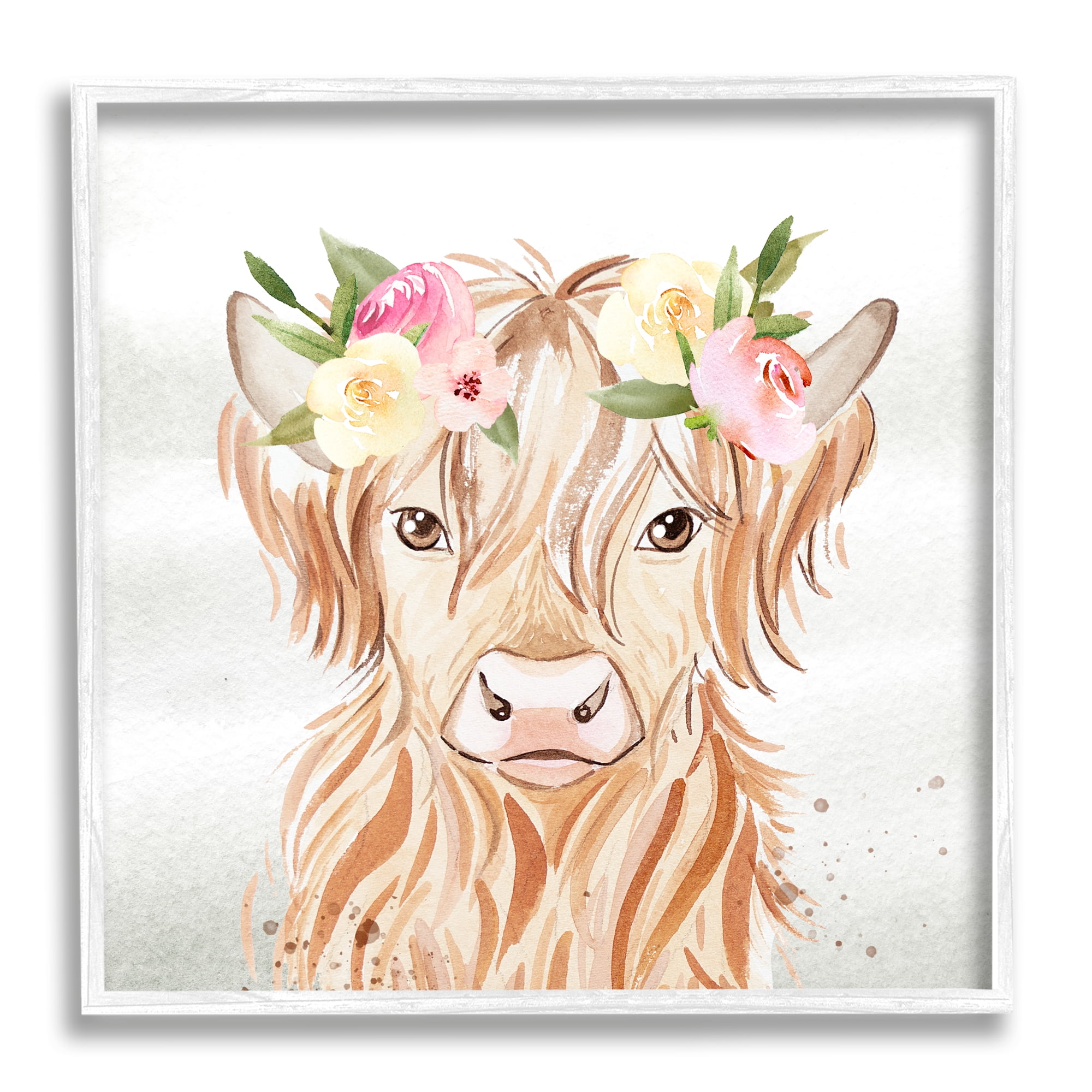 Stupell Industries Cattle & Floral Garland Animals & Insects Painting White Framed Art Print Wall Art, 24 x 24