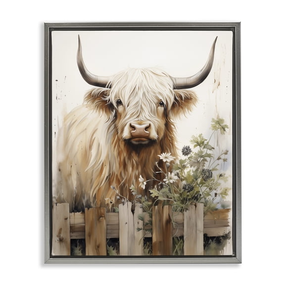 Stupell Industries Cattle & Garden Fence Animals Painting Gray Floater Framed Canvas Art Print Wall Art, 17 x 21