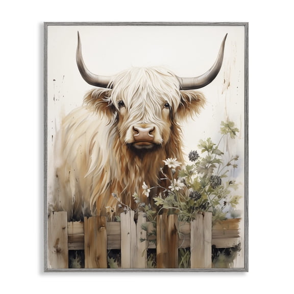 Stupell Industries Cattle & Garden Fence Animals Painting Gray Framed Art Print Wall Art, 16 x 20