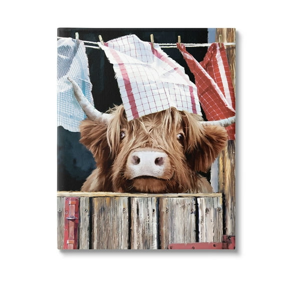 Stupell Industries Cattle & Hanging Laundry Animals & Insects Painting Gallery Wrapped Canvas Art Print Wall Art, 16 x 20