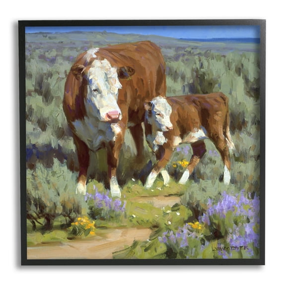 Stupell Industries Cattle In Lush Countryside Pasture Animals & Insects Painting Black Framed Art Print Wall Art