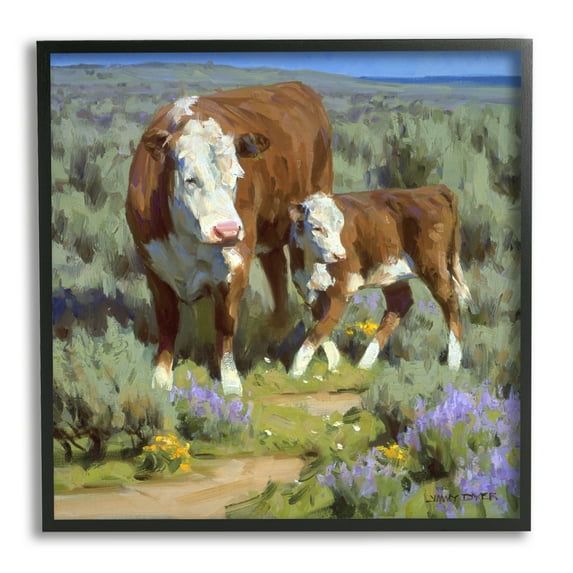 Stupell Industries Cattle In Lush Countryside Pasture Animals & Insects Painting Black Framed Art Print Wall Art