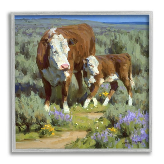 Stupell Industries Cattle In Lush Countryside Pasture Animals & Insects Painting Gray Framed Art Print Wall Art