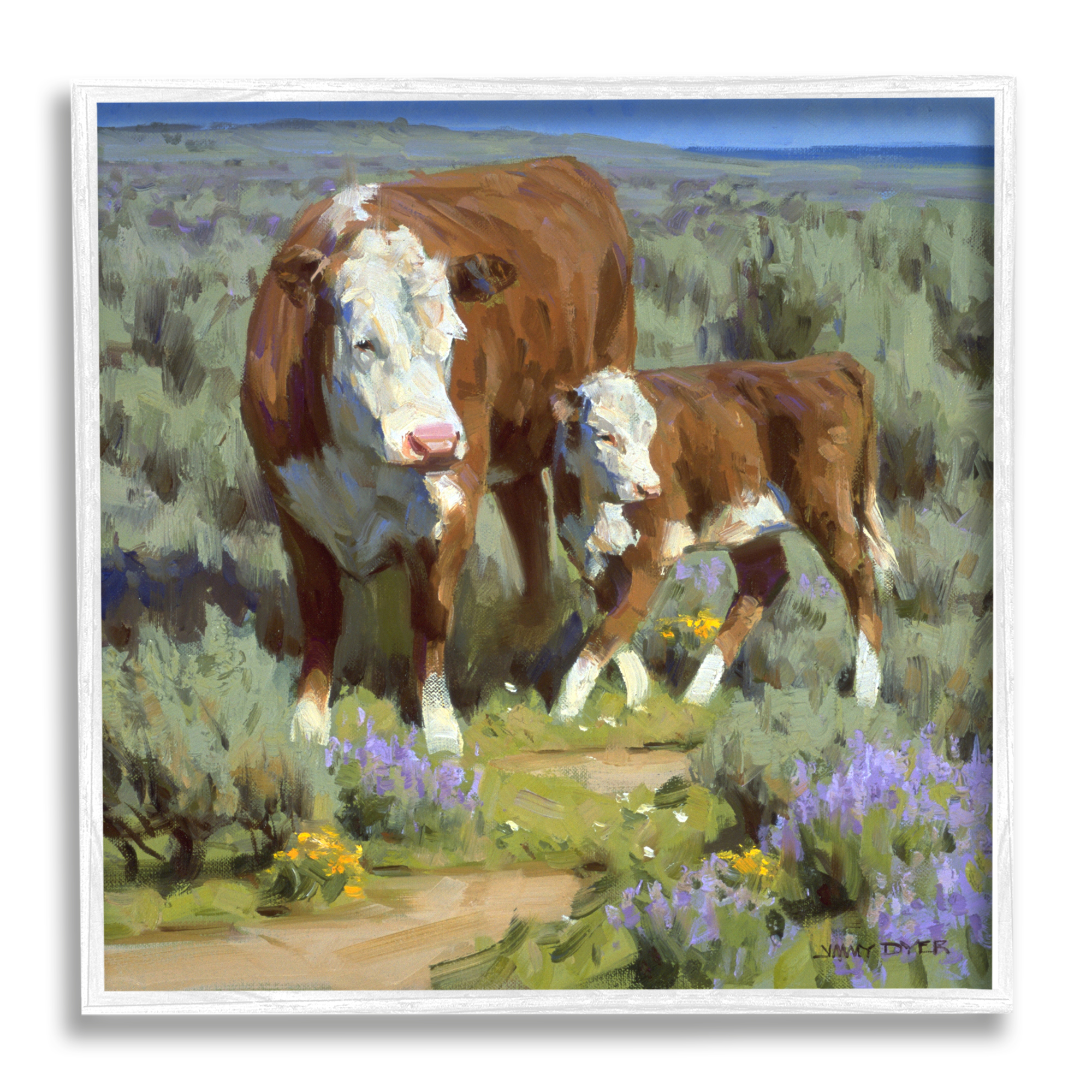 Stupell Industries Cattle In Lush Countryside Pasture Animals & Insects Painting White Framed Art Print Wall Art