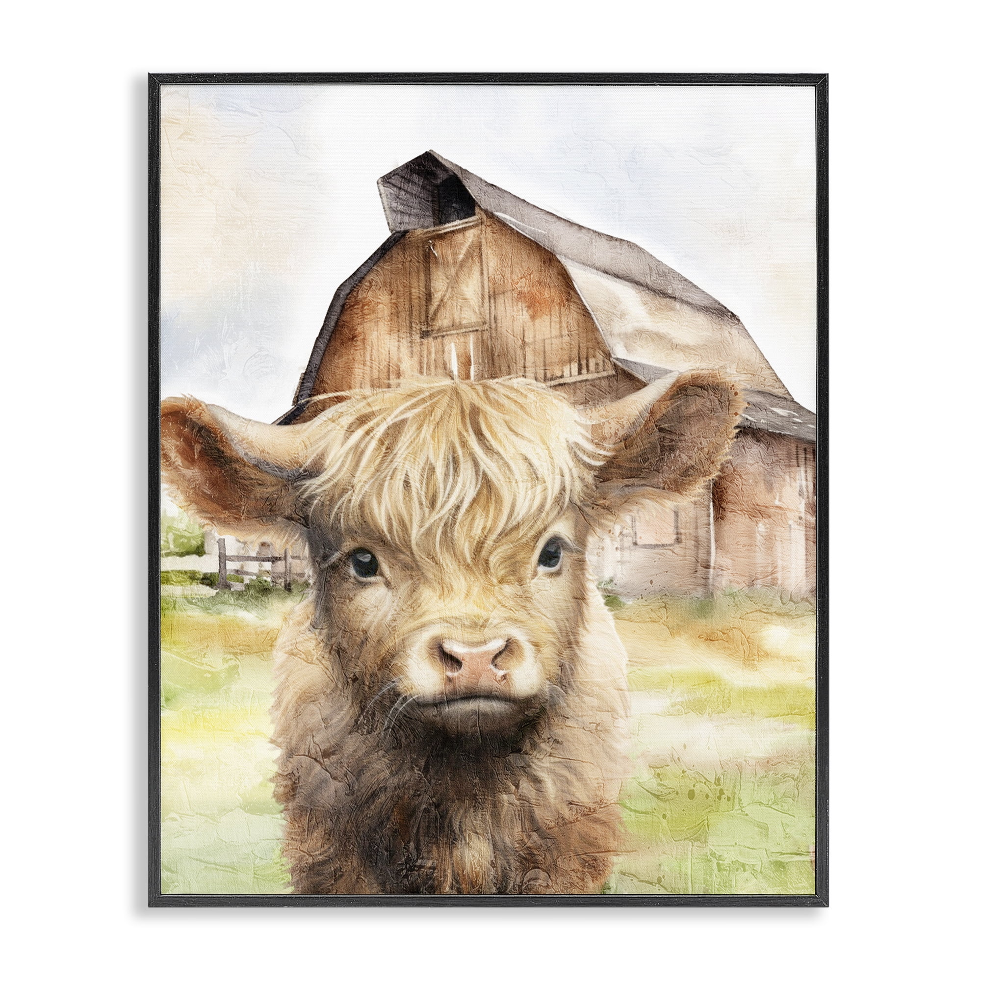 Stupell Industries Cattle Little at Farm Animals Painting Black Framed Art Print Wall Art, 11 x 14