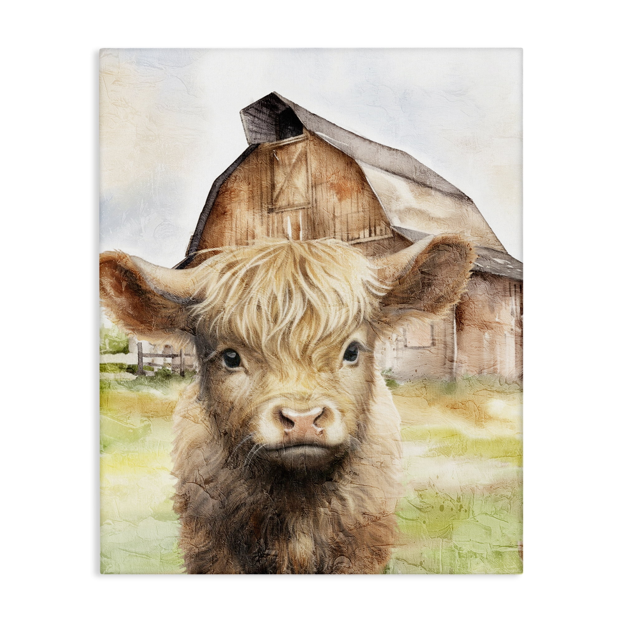 Stupell Industries Cattle Little at Farm Animals Painting Wrapped Canvas Art Print Wall Art, 30 x 40