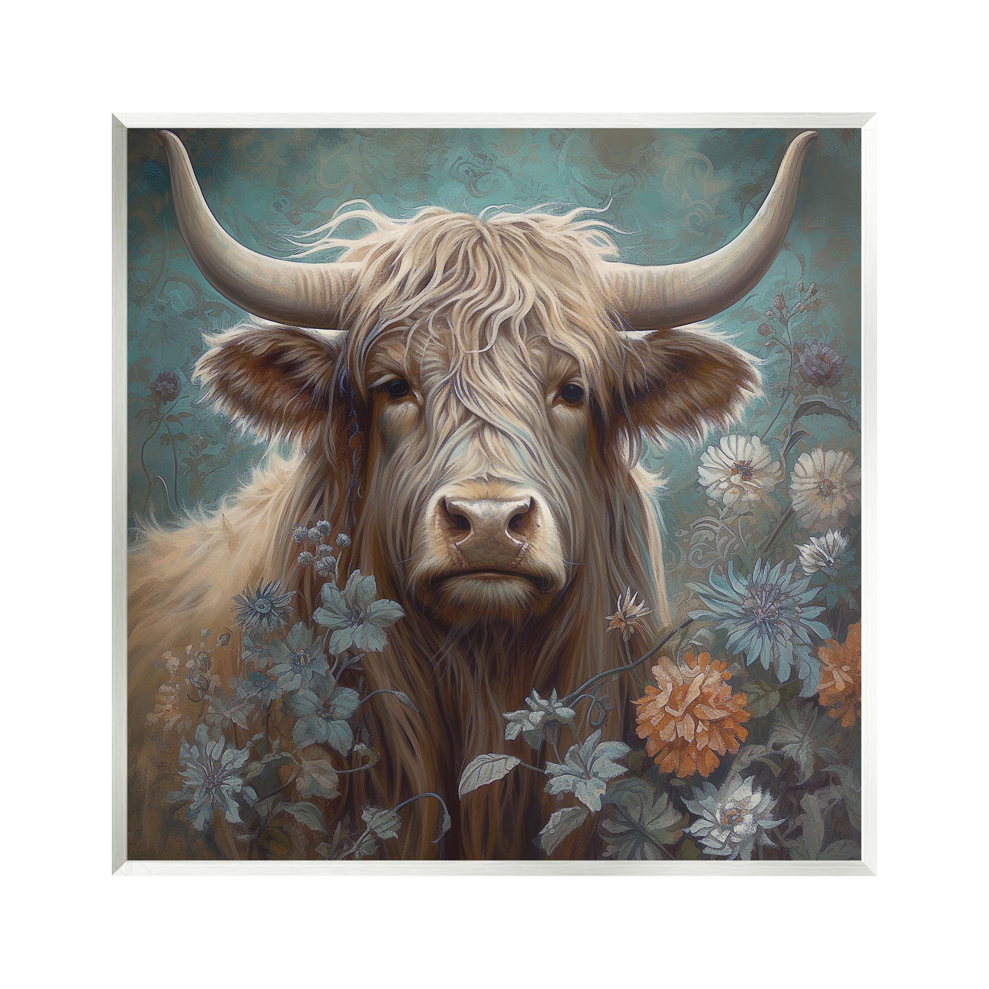 Stupell Industries Cattle & Mixed Florals Animals & Insects Painting Unframed Art Print Wall Art, 12 x 12