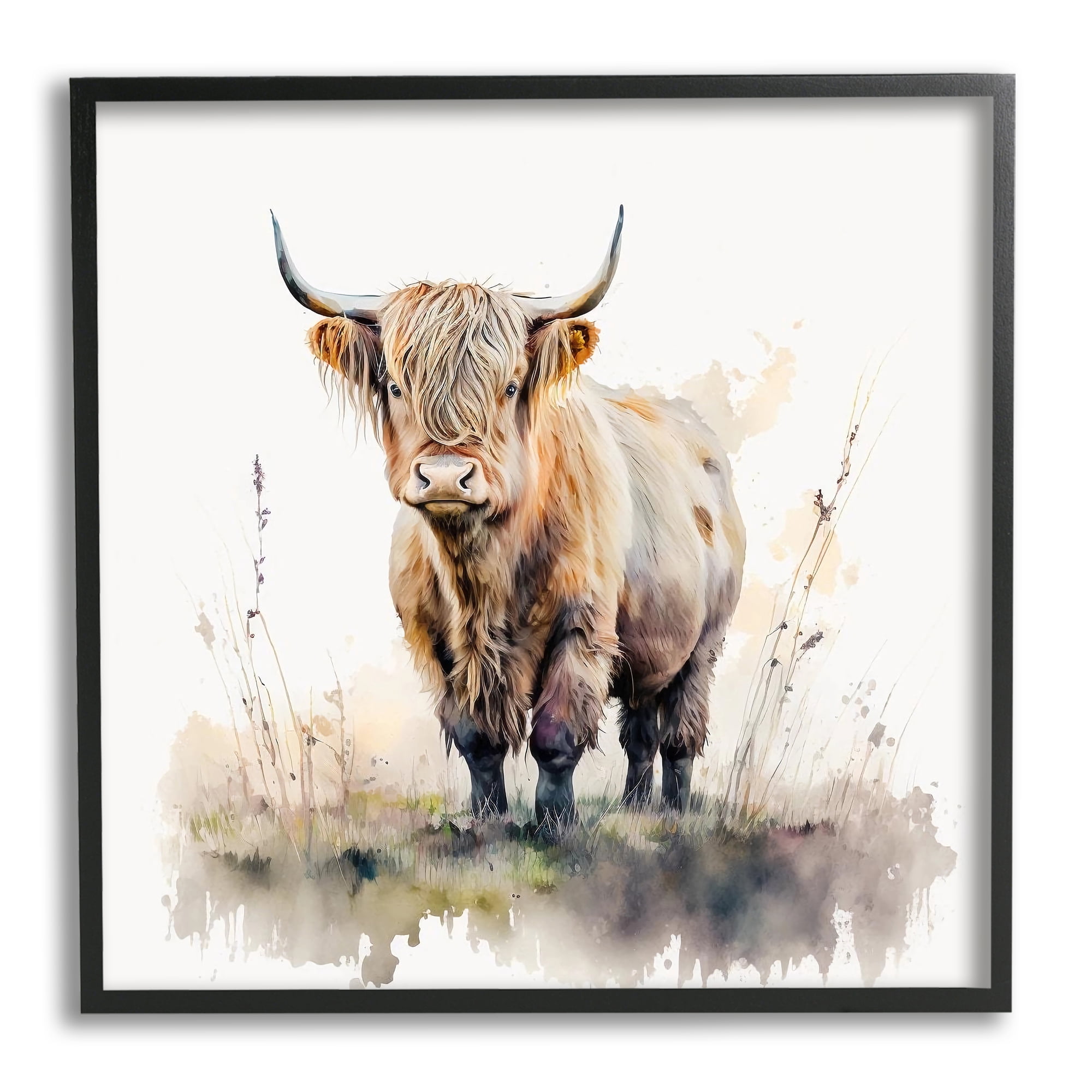 Stupell Industries Cattle & Modern Sprouts Animals & Insects Painting Black Framed Art Print Wall Art, 17 x 17