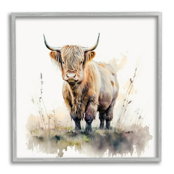 Stupell Industries Cattle & Modern Sprouts Animals & Insects Painting Gray Framed Art Print Wall Art, 17 x 17