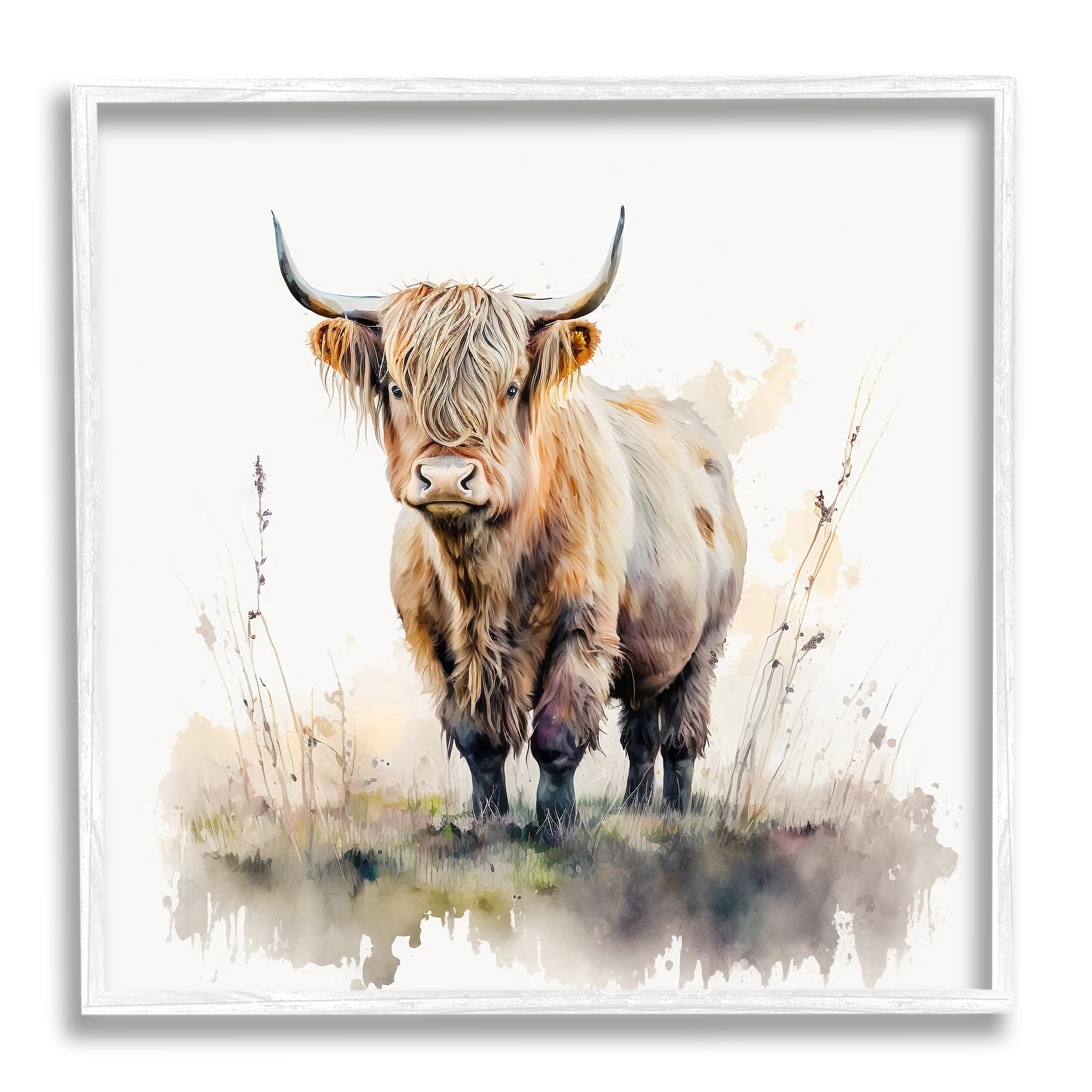 Stupell Industries Cattle & Modern Sprouts Animals & Insects Painting White Framed Art Print Wall Art, 12 x 12