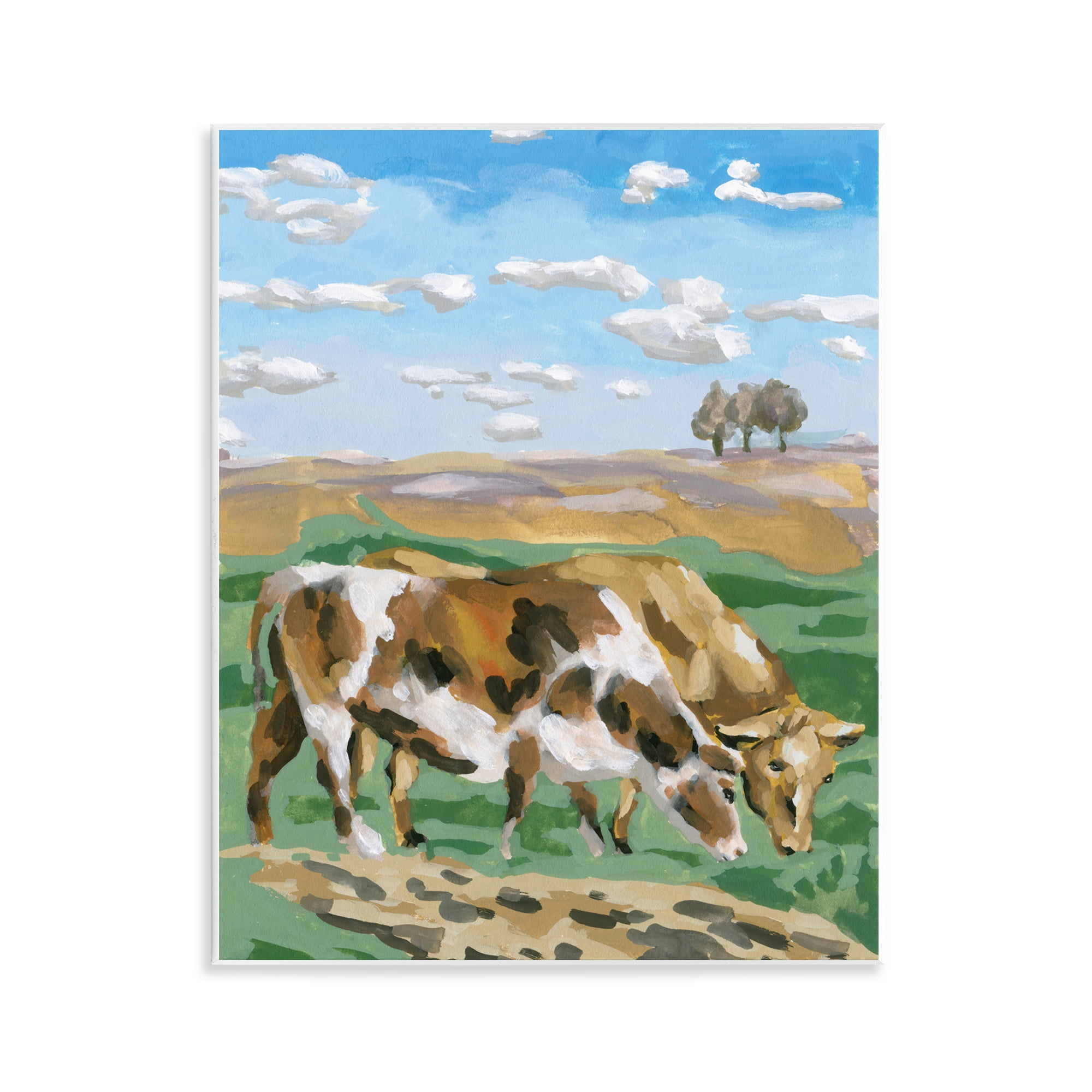 Stupell Industries Cattle Pair in Farmland Animals Painting Unframed Art Print Wall Art, 11 x 14