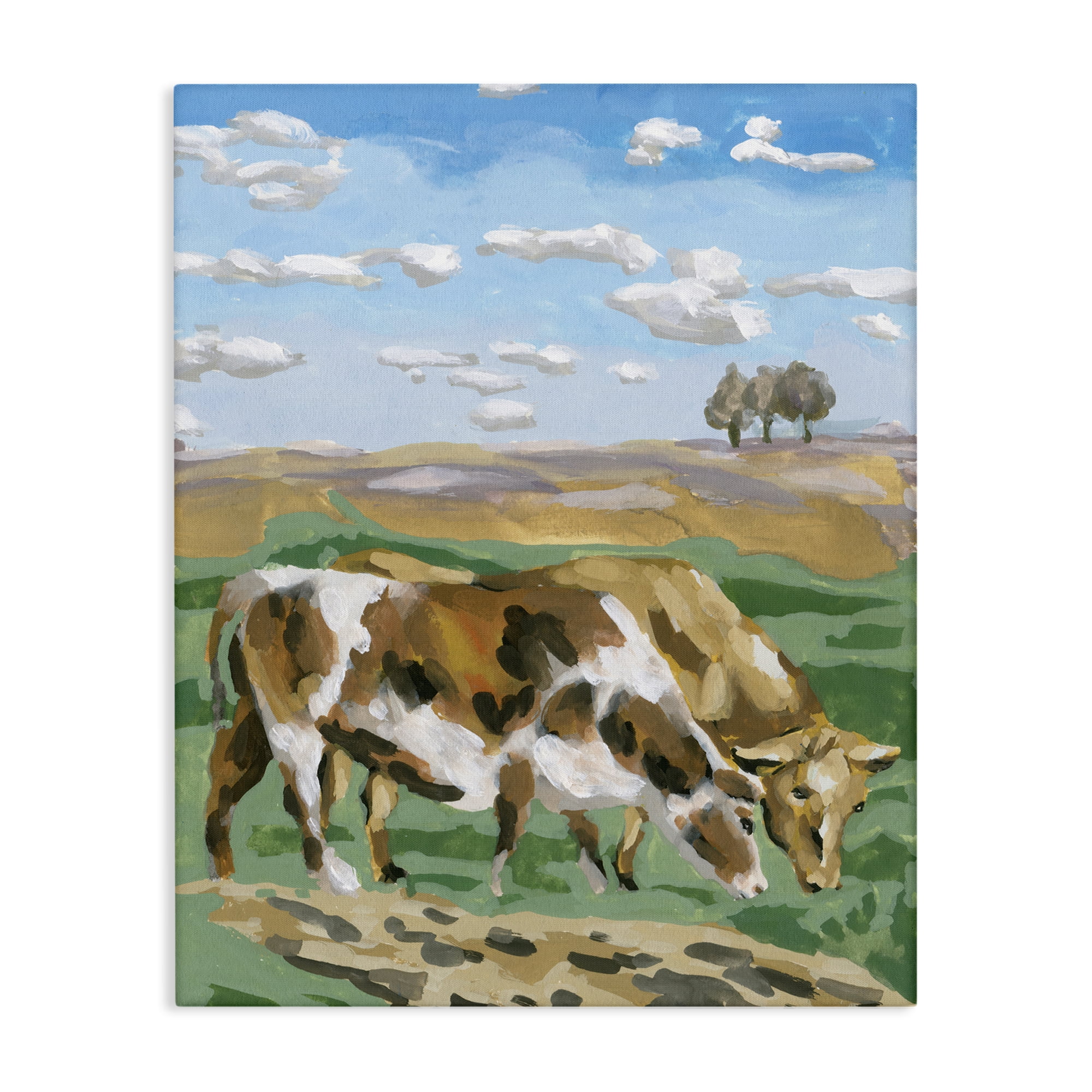 Stupell Industries Cattle Pair in Farmland Animals Painting Wrapped Canvas Art Print Wall Art, 36 x 48