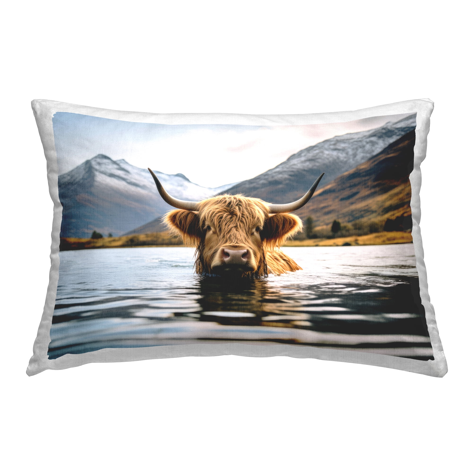 Stupell Industries Cattle Peeking from Water Decorative Printed Throw Pillow Design by Raymond Powers.