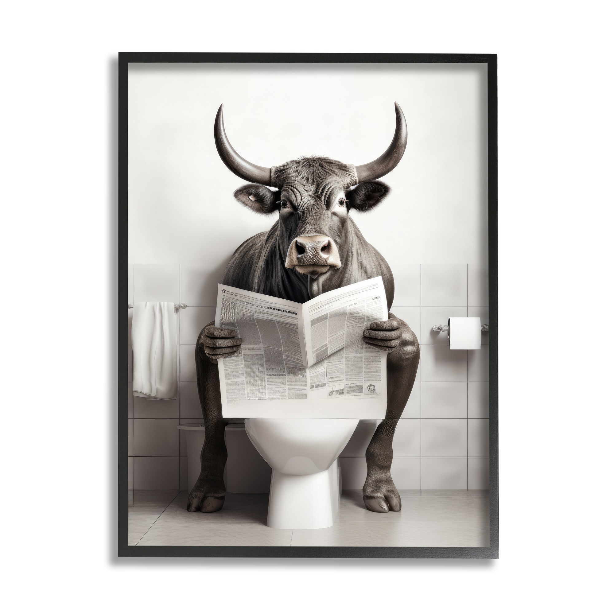 Stupell Industries Cattle Reading Newspaper Animals & Insects Painting Black Framed Art Print Wall Art, 24 x 30