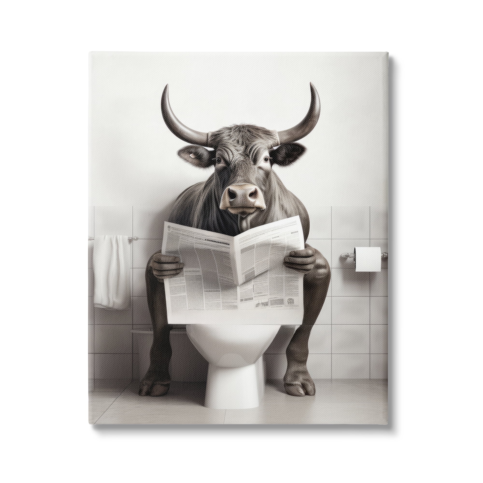 Stupell Industries Cattle Reading Newspaper Animals & Insects Painting Gallery Wrapped Canvas Art Print Wall Art, 36 x 48
