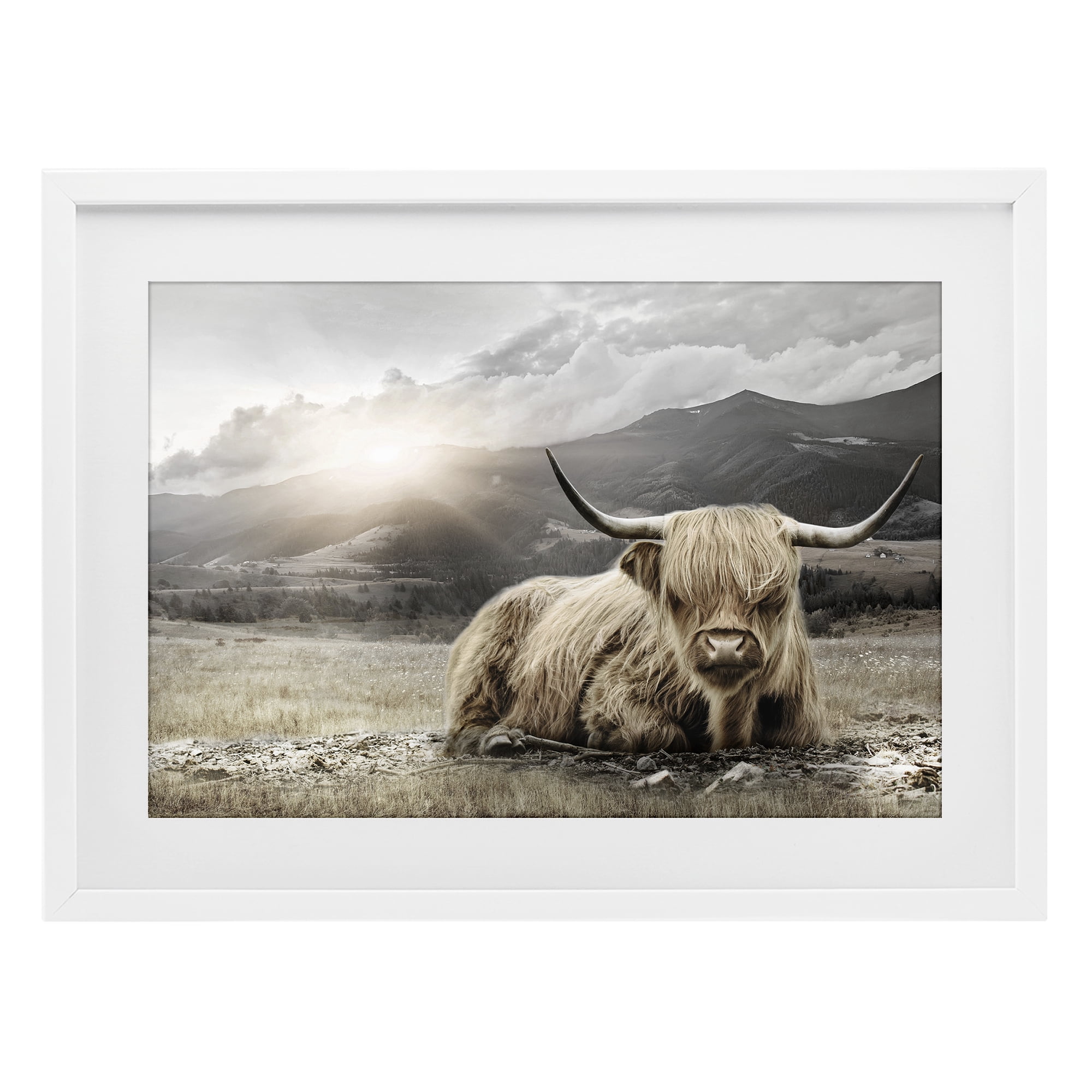 Stupell Industries Cattle Resting in Morning Sun White Framed Print Under Glass, design by CAD Designs