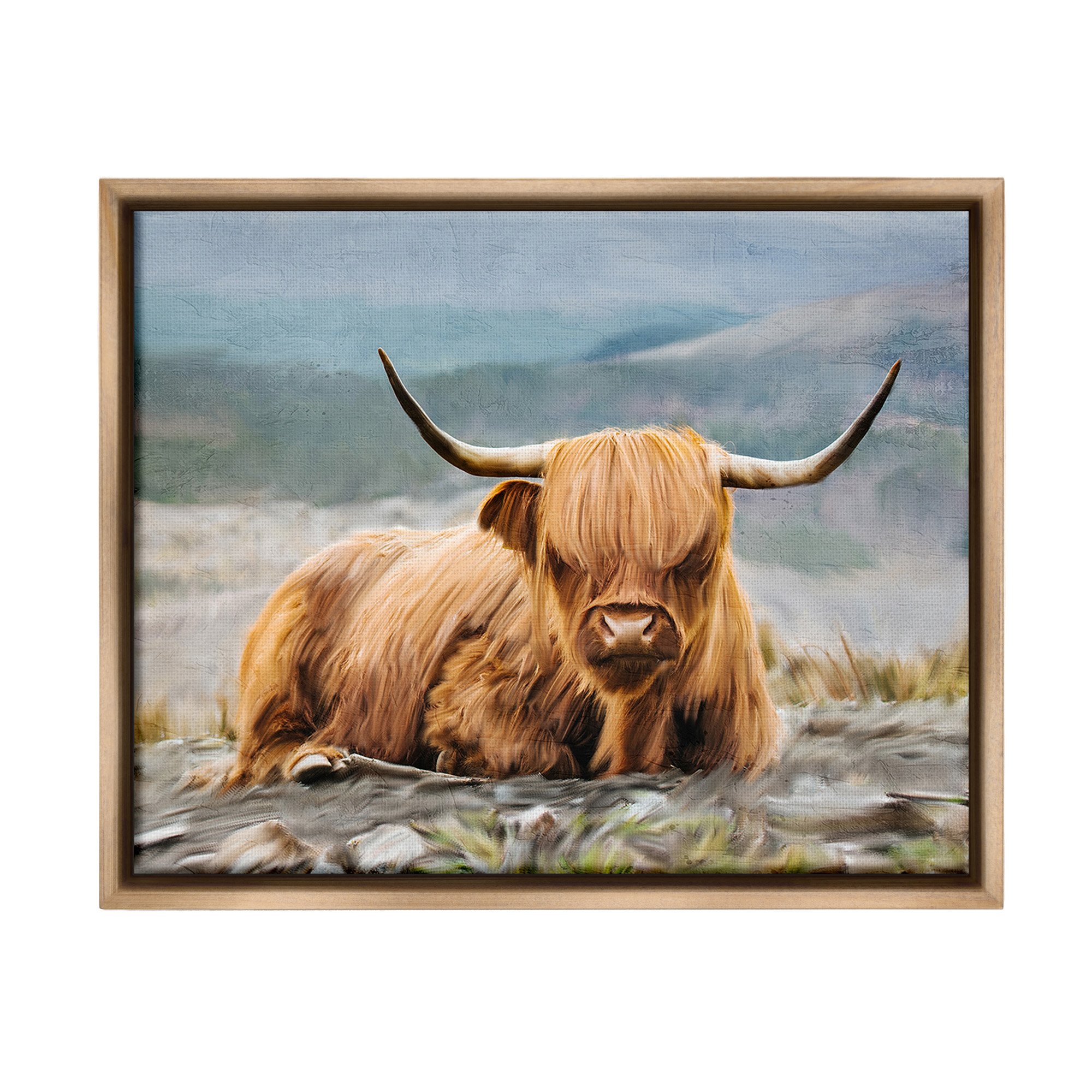 Stupell Industries Cattle Resting in Nature Animals & Insects Photography Brown Floater Framed Canvas Art Print Wall Art, 31 x 25