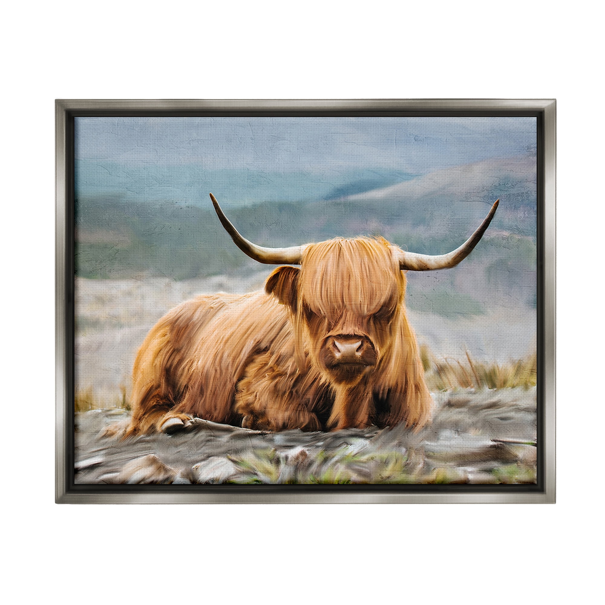 Stupell Industries Cattle Resting in Nature Animals & Insects Photography Gray Floater Framed Canvas Art Print Wall Art, 21 x 17
