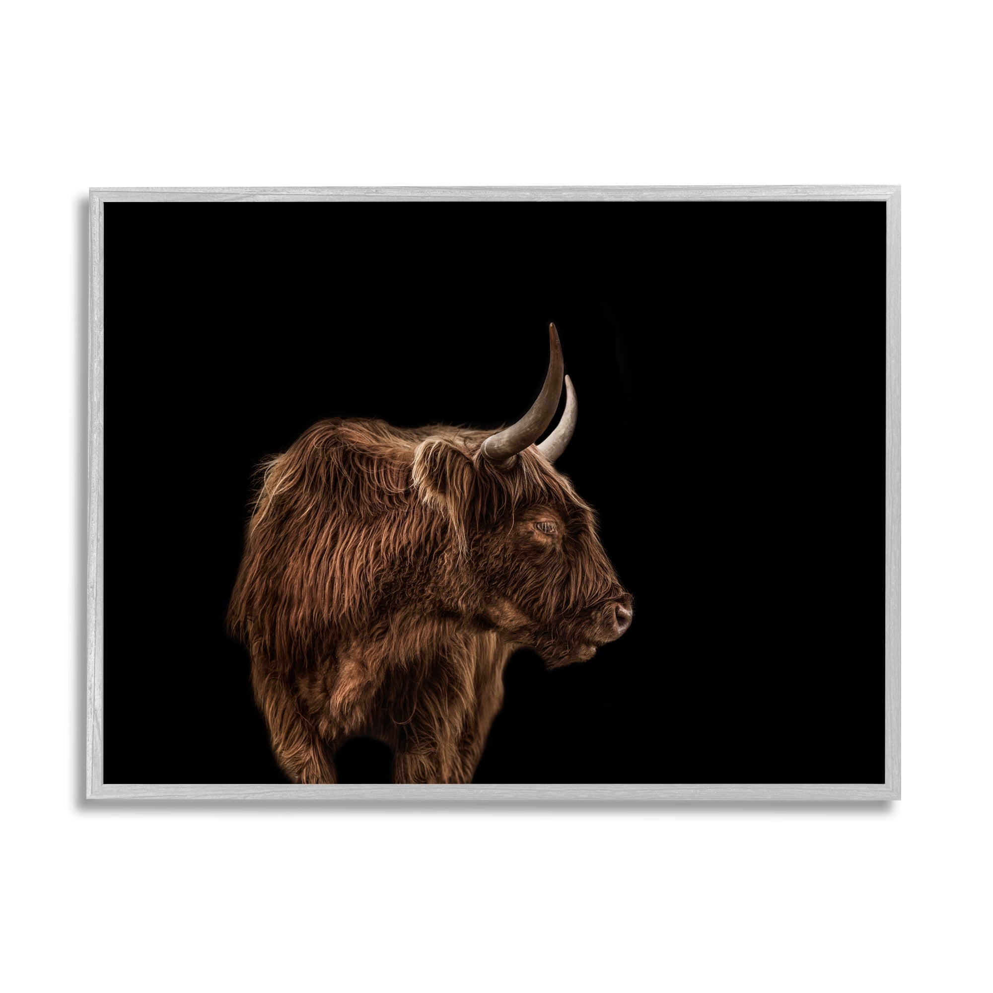 Stupell Industries Cattle Side Portrait Minimal Modern Farm Animals & Insects Photography Gray Framed Art Print Wall Art, 24 x 30