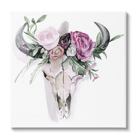 Stupell Industries Cattle Skull Roses Arrangement Animals & Insects Painting Gallery Wrapped Canvas Print Wall Art