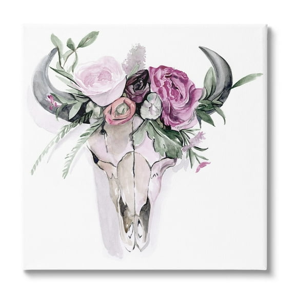 Stupell Industries Cattle Skull Roses Arrangement Animals & Insects Painting Gallery Wrapped Canvas Print Wall Art