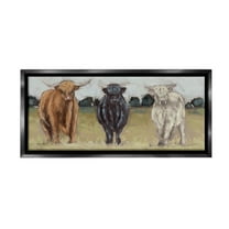 Stupell Industries Cattle Trio in Pasture Animals & Insects Painting Black Floater Framed Canvas Art Print Wall Art, 25 x 11