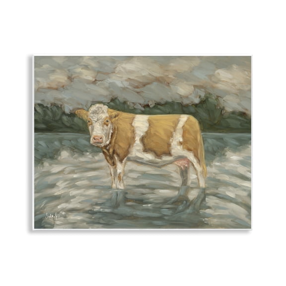 Stupell Industries Cattle Wading in Shore Animals Painting Unframed Art Print Wall Art, 14 x 11
