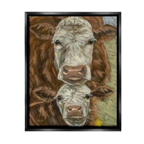 Stupell Industries Cattle and Calf Gazing Animals & Insects Painting Black Floater Framed Canvas Art Print Wall Art, 17 x 21