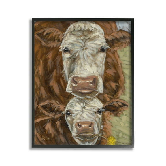 Stupell Industries Cattle and Calf Gazing Animals & Insects Painting Black Framed Art Print Wall Art, 11 x 14