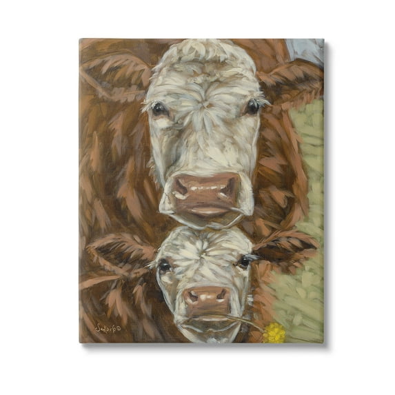 Stupell Industries Cattle and Calf Gazing Animals & Insects Painting Gallery Wrapped Canvas Art Print Wall Art, 24 x 30