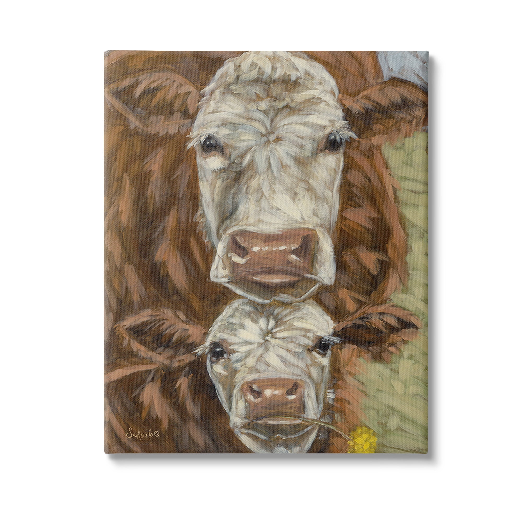 Stupell Industries Cattle and Calf Gazing Animals & Insects Painting Gallery Wrapped Canvas Art Print Wall Art, 30 x 40