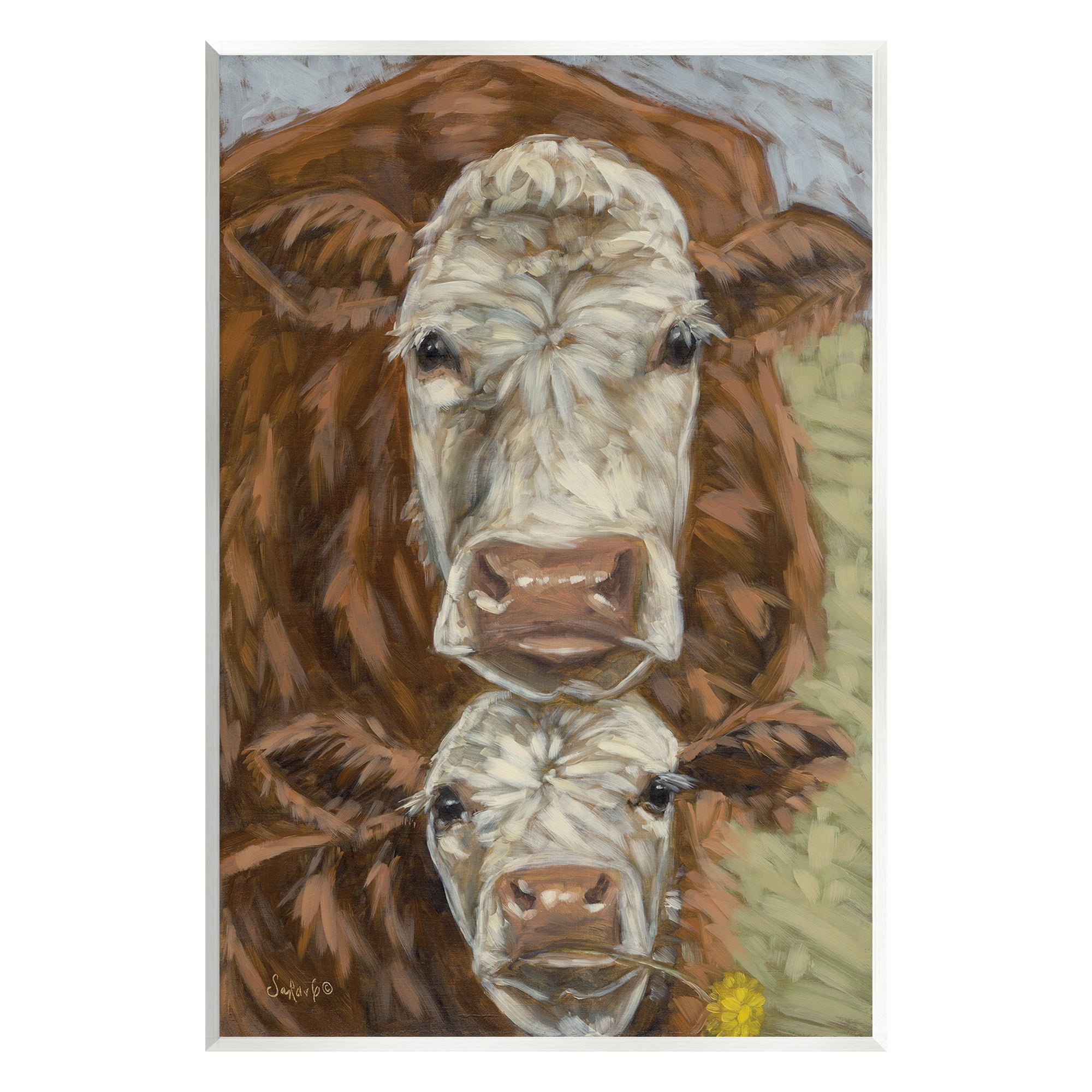 Stupell Industries Cattle and Calf Gazing Animals & Insects Painting Unframed Art Print Wall Art, 10 x 15