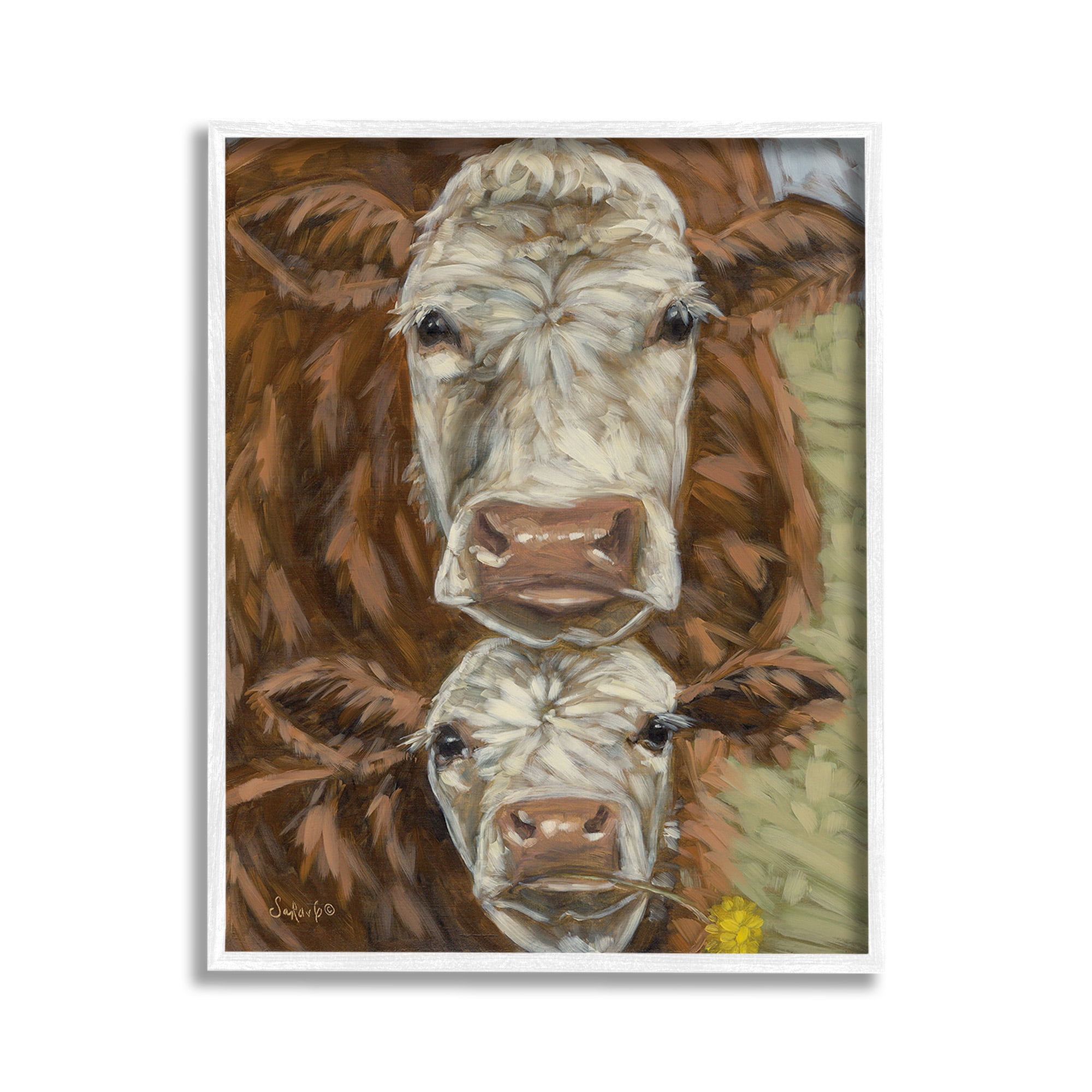 Stupell Industries Cattle and Calf Gazing Animals & Insects Painting White Framed Art Print Wall Art, 11 x 14