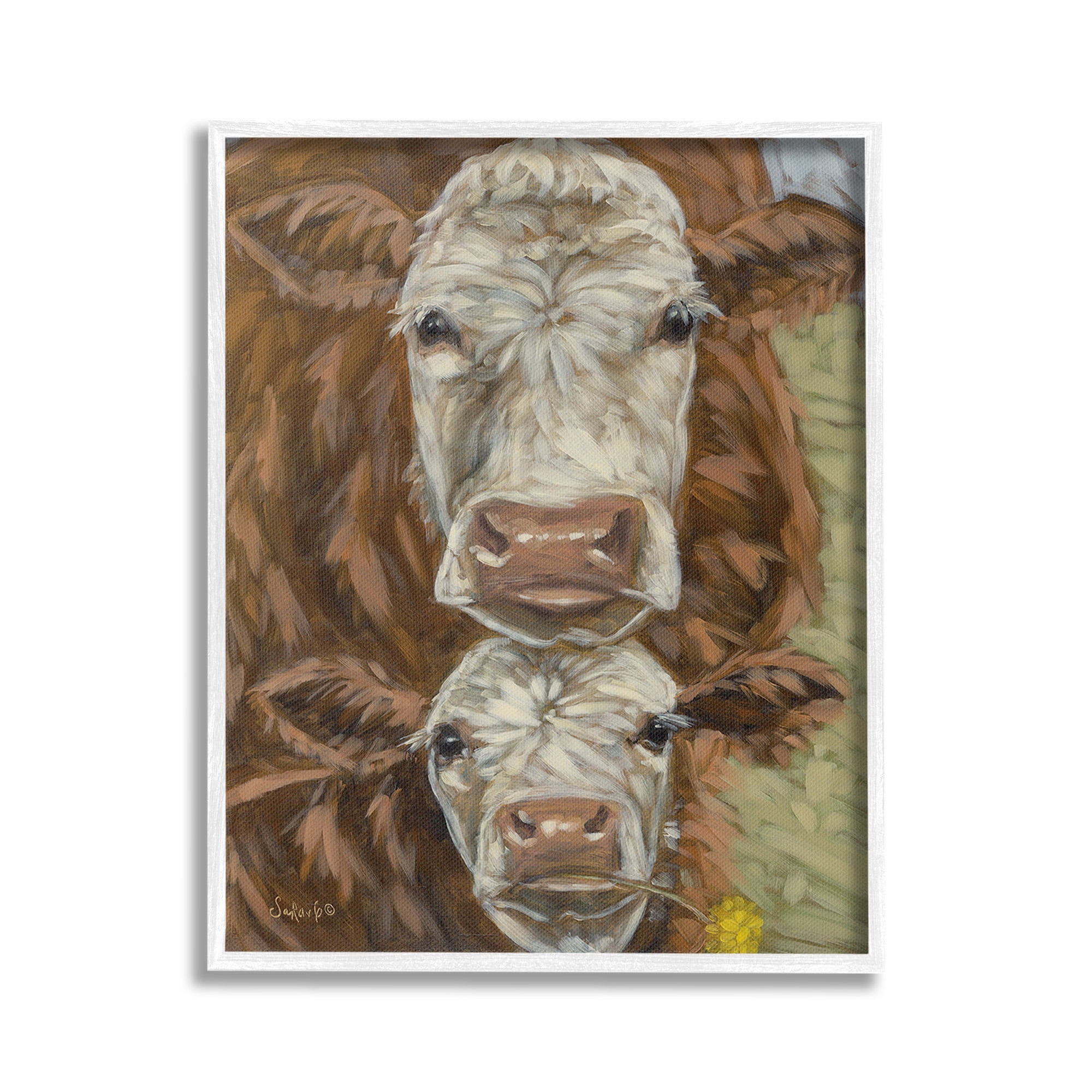 Stupell Industries Cattle and Calf Gazing Animals & Insects Painting White Framed Art Print Wall Art, 24 x 30